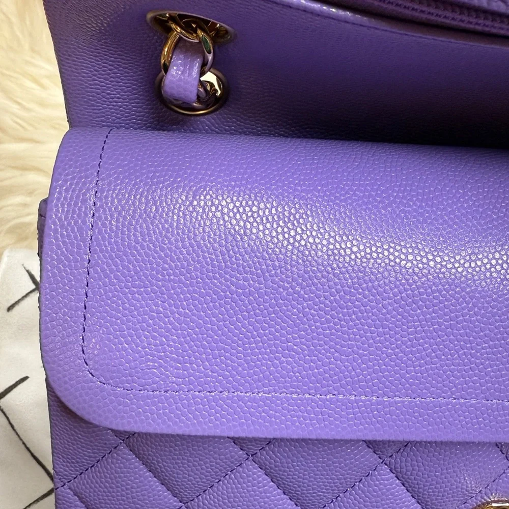 NEW Chanel 20S Lilac Caviar Small Classic Flap Bag Light Gold Hardware RARE